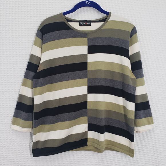 Vintage Y2k Style & Co. Sweater Womens Large Green Striped Bohemian Downtown - Picture 1 of 13